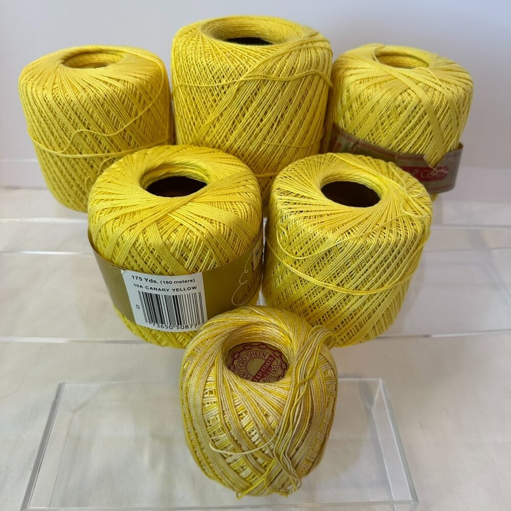 Crochet Thread 6 Spools Yellow J&P Coats Knit-Cro-Sheen Smoke & Pet Free Vintage